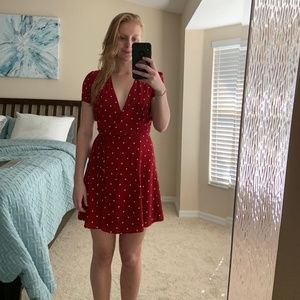 Red with White Polka Dots Wrap Dress